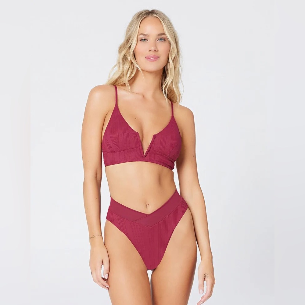 L*SPACE NWT Cabernet Pointelle Rib Court Bikini Bottom (S)
